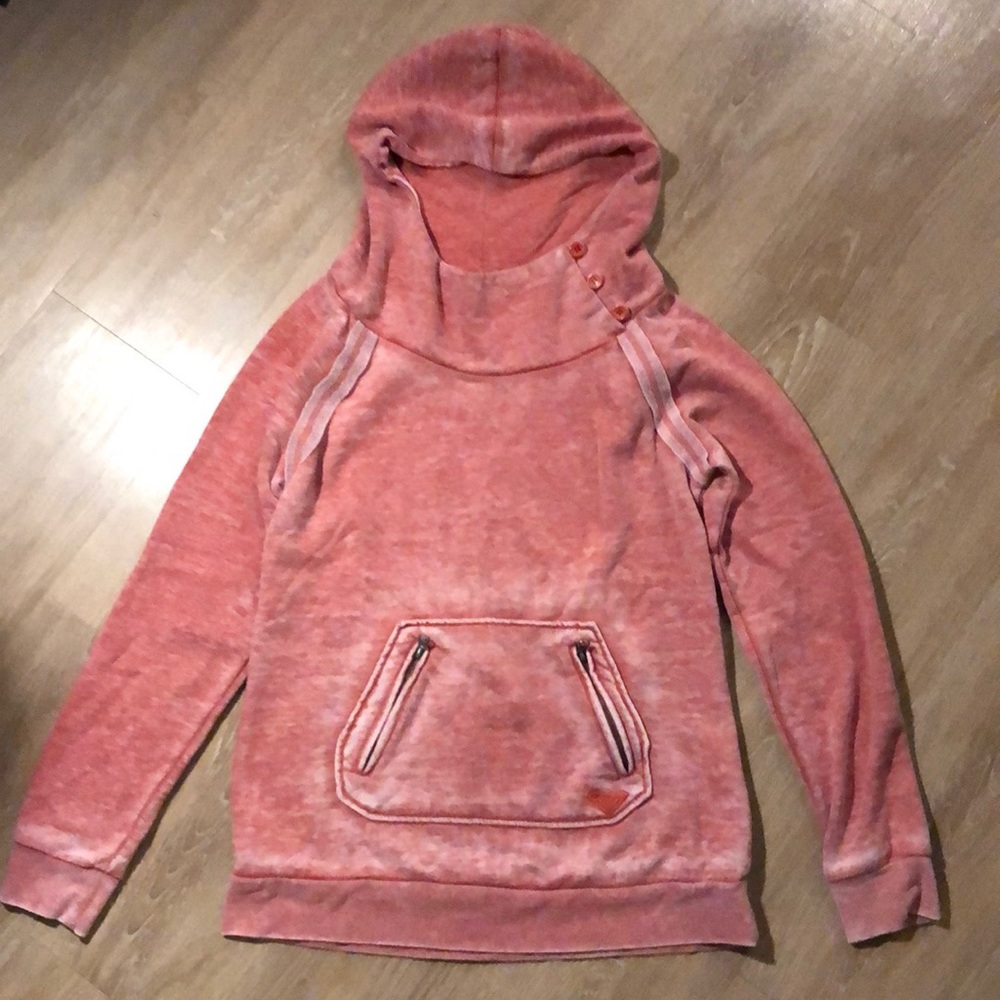 ROXY coral hoodie with button neck